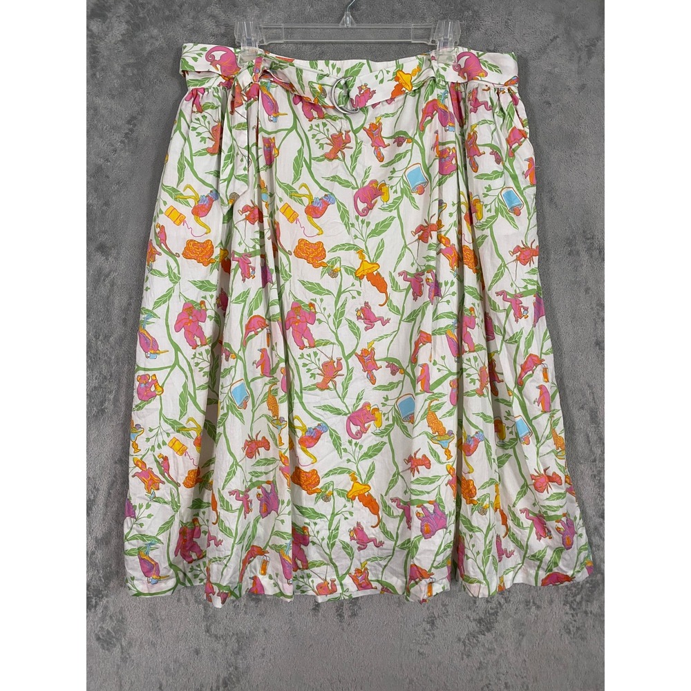 ModCloth Skirt Sz 16W White Monkey Cocktail Novelty Print Midi Belt Whimsical